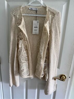 NWT Zara Cream Openwork Knit Cardigan/Jacket - Gorgeous!